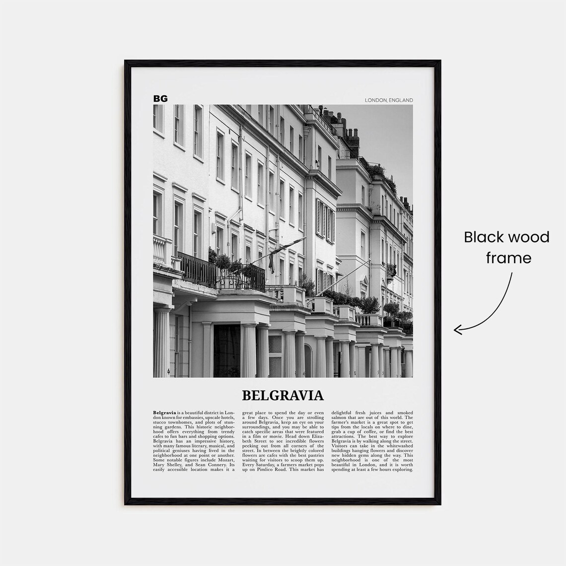 Belgravia Black and White Map, London Travel Poster - Image 3