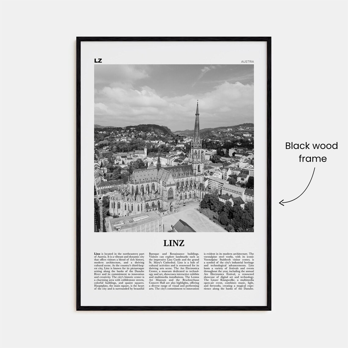 Linz Black And White Travel Poster, Austria Map - Image 3