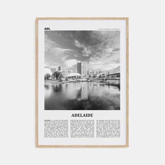 Adelaide Black and White Travel Poster, Australia