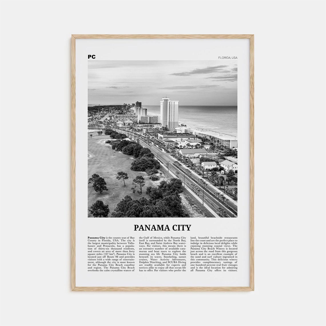 Panama City Print Black And White Florida Panama City Wall Art Panama City Poster Panama City Photo Panama City Map Usa United States