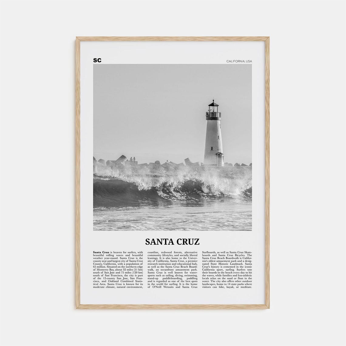 Santa Cruz Print Black And White No 3 Santa Cruz Wall Art Santa Cruz Poster Santa Cruz Photo California Usa United States