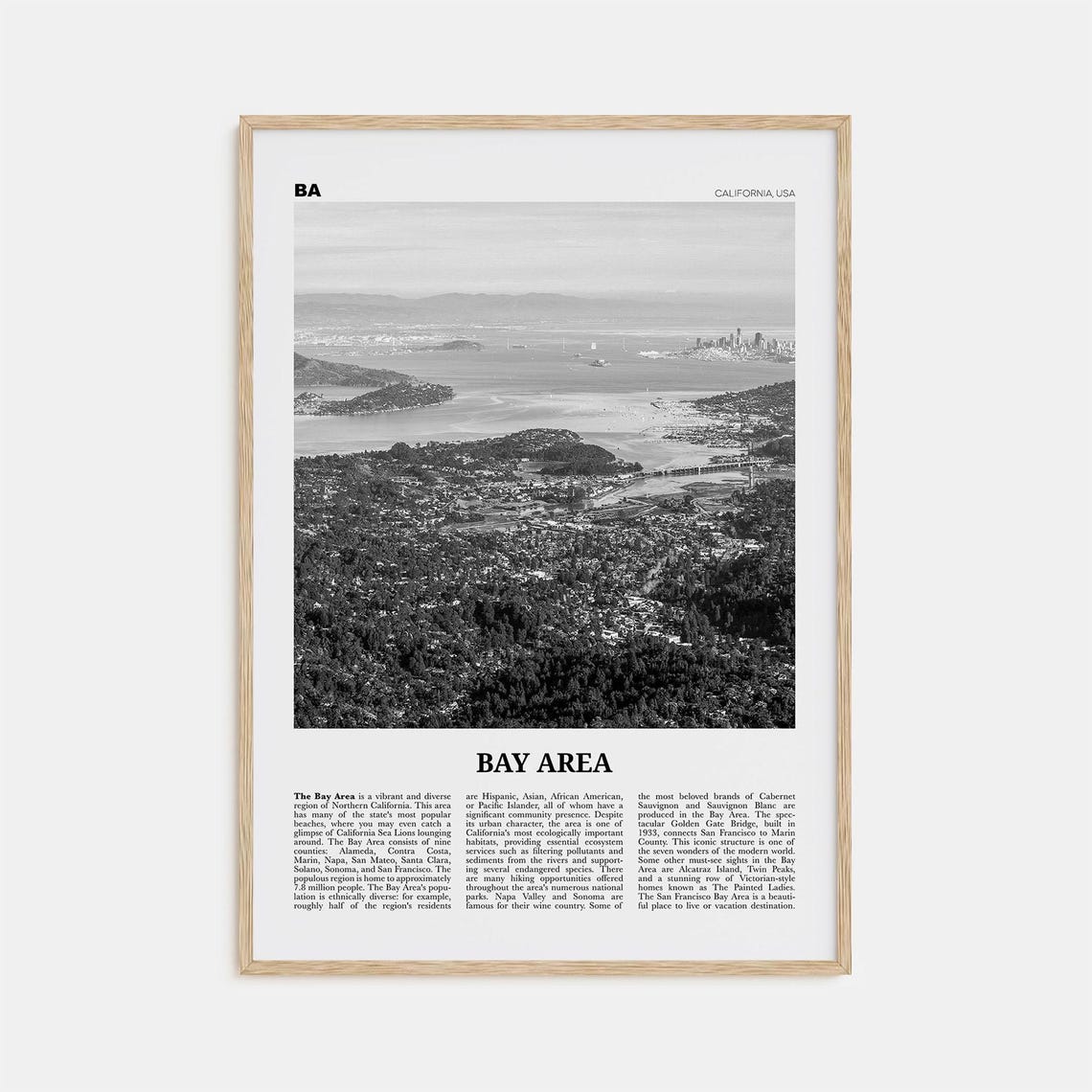 Bay Area Black and White Travel Poster Art Print