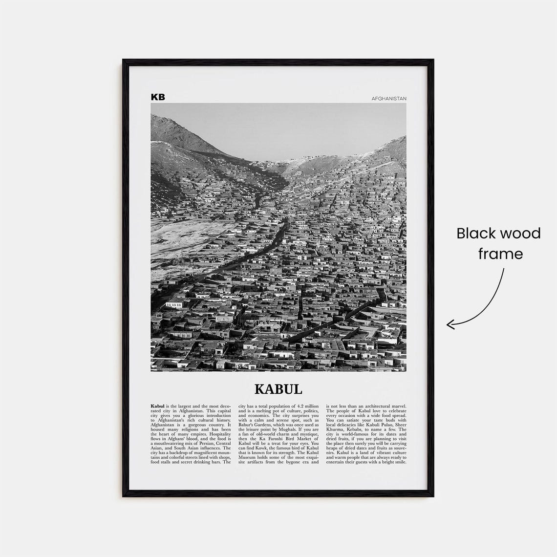 Kabul Black and White Travel Poster, Afghanistan - Image 3