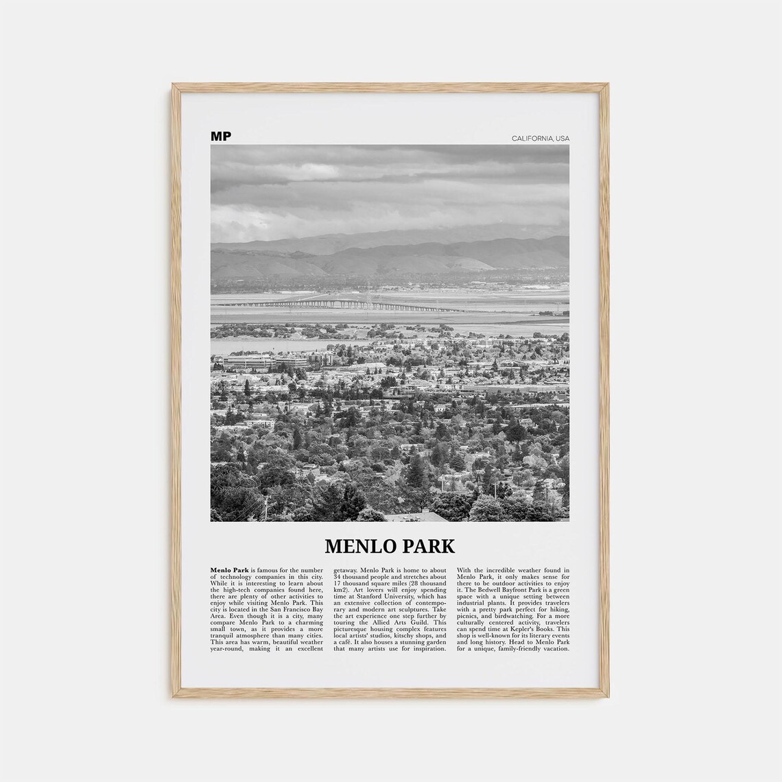 Menlo Park Black and White Travel Poster, California