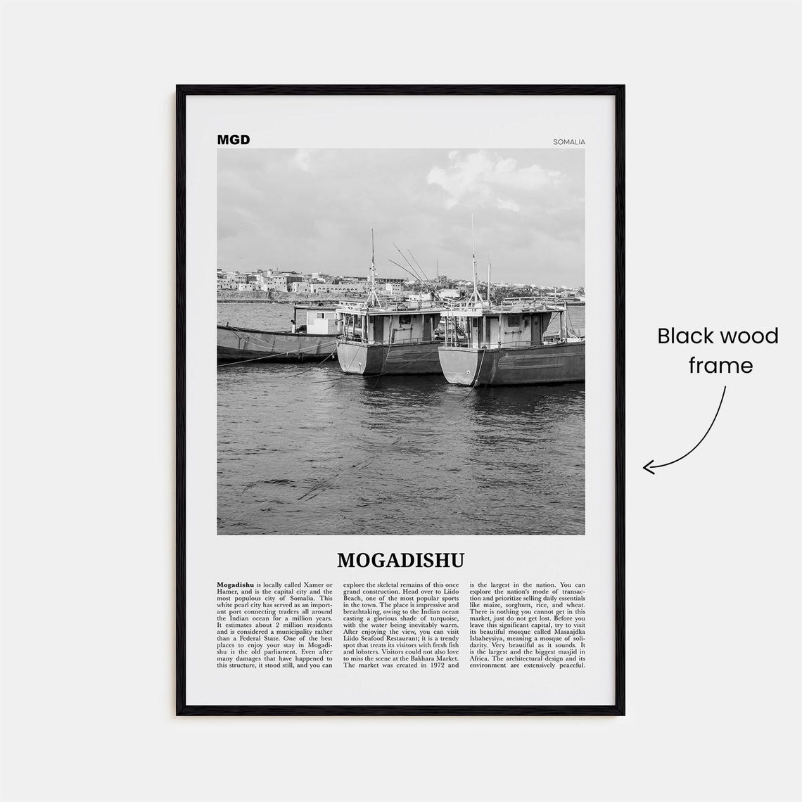 Mogadishu Black and White Travel Poster, Somalia - Image 3