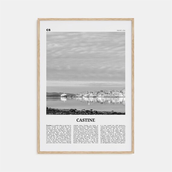 Castine Black and White Travel Poster, Maine Map