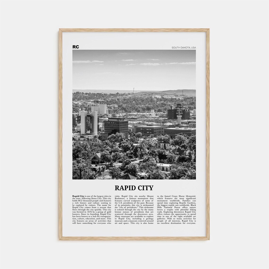Rapid City Print Black And White Rapid City Wall Art Rapid City Poster Rapid City Photo Rapid City Wall Dcor South Dakota Usa