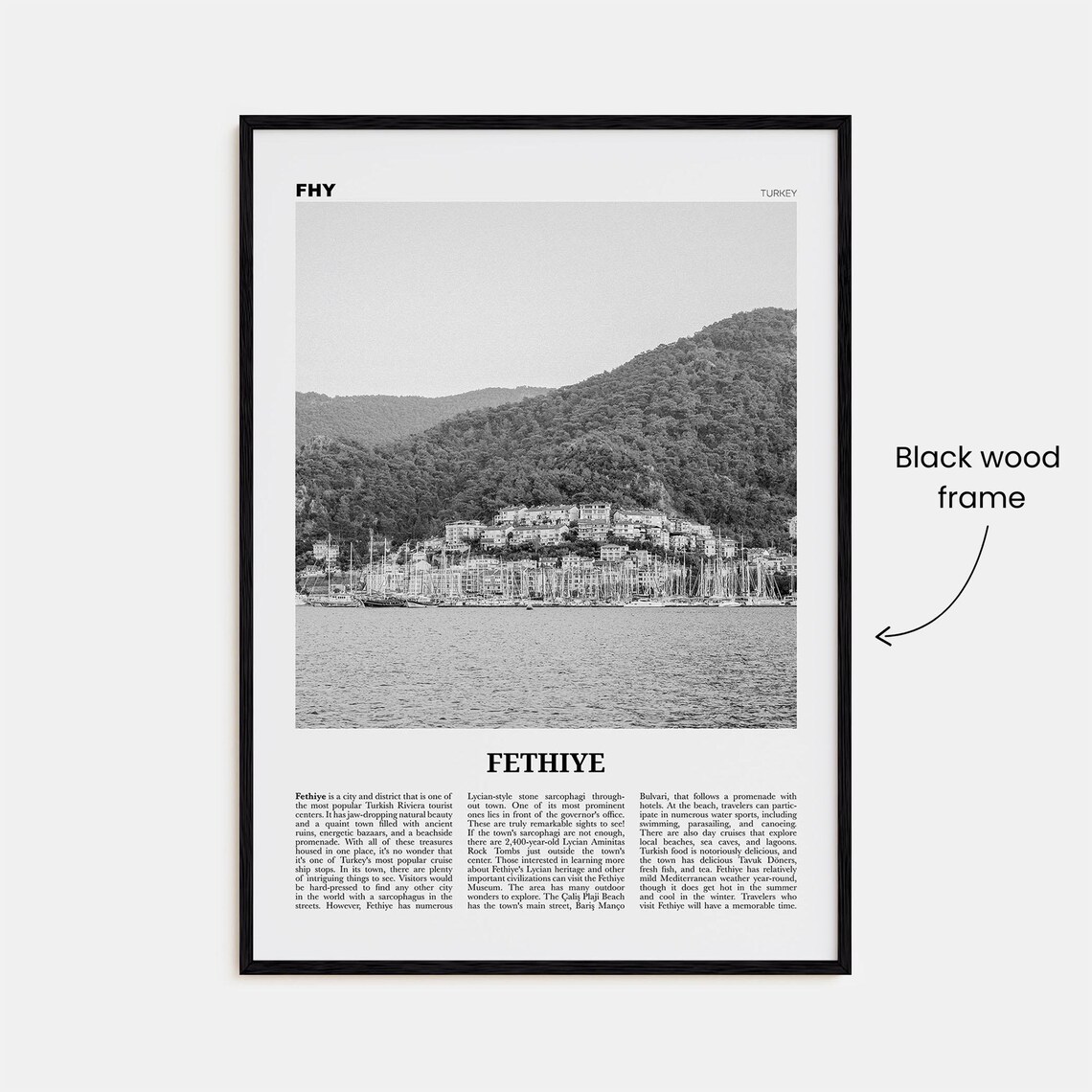 Fethiye Black and White Travel Poster, Turkey - Image 3