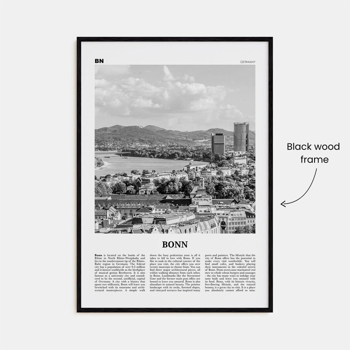 Bonn Black and White Art Print, Germany Poster - Image 3