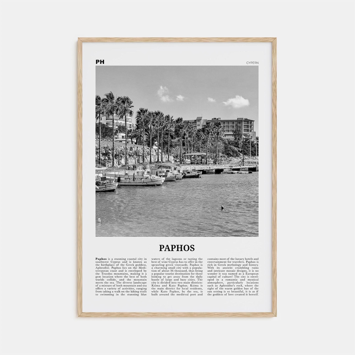 Paphos Black and White Travel Photo Poster, Cyprus