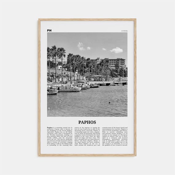 Paphos Black and White Travel Photo Poster, Cyprus