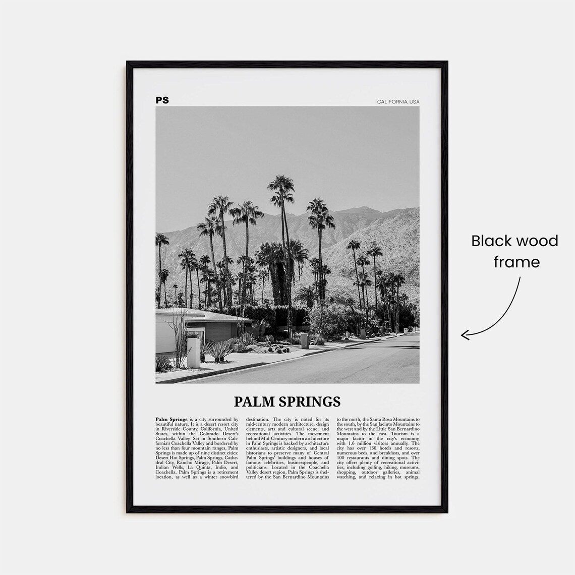 Palm Springs Black and White California Travel Poster - Image 3