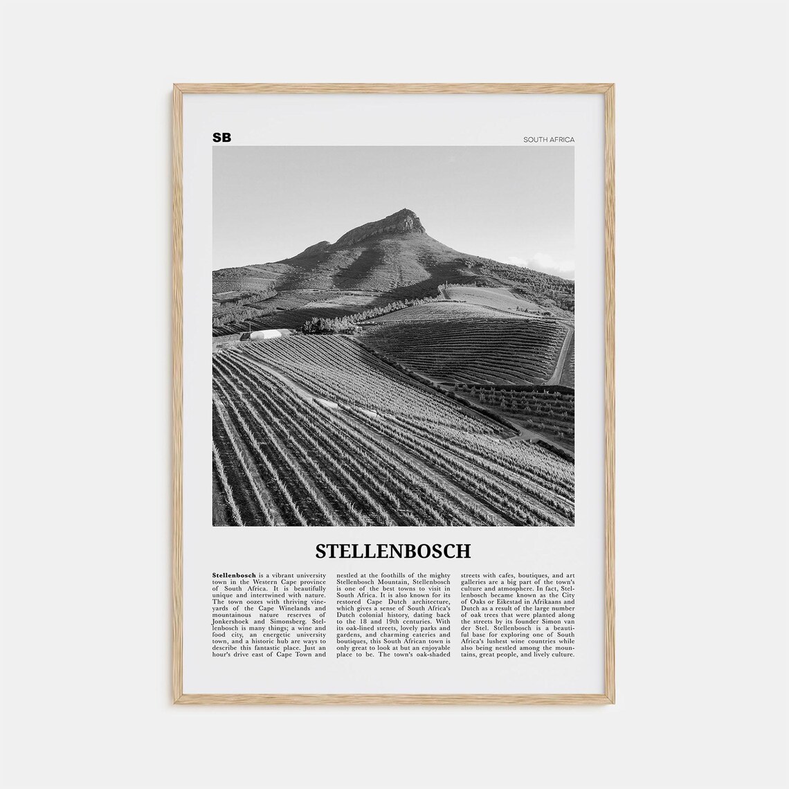 Stellenbosch Black and White Travel Poster, Map