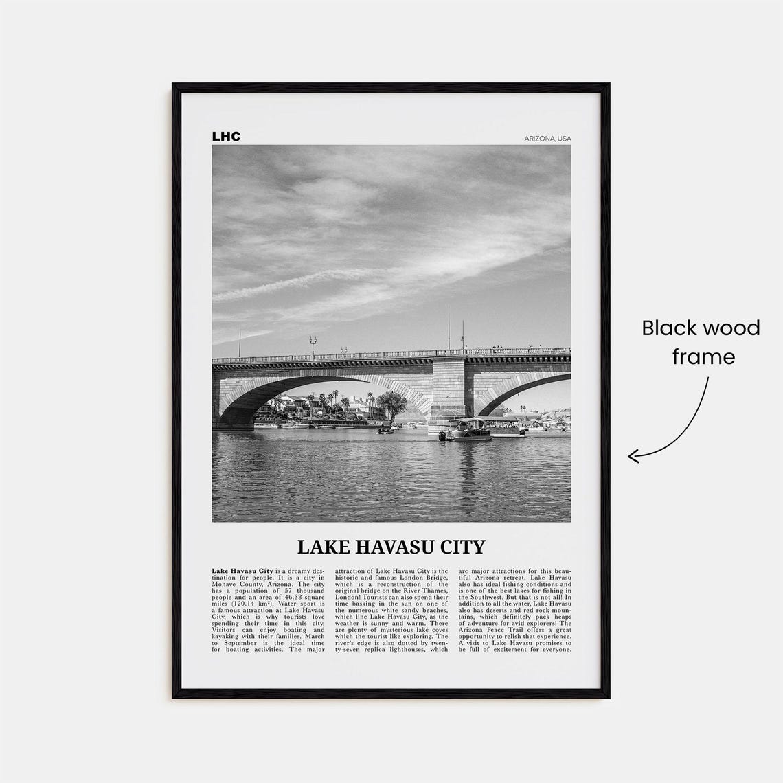 Lake Havasu City Black and White Map Poster Print - Image 3
