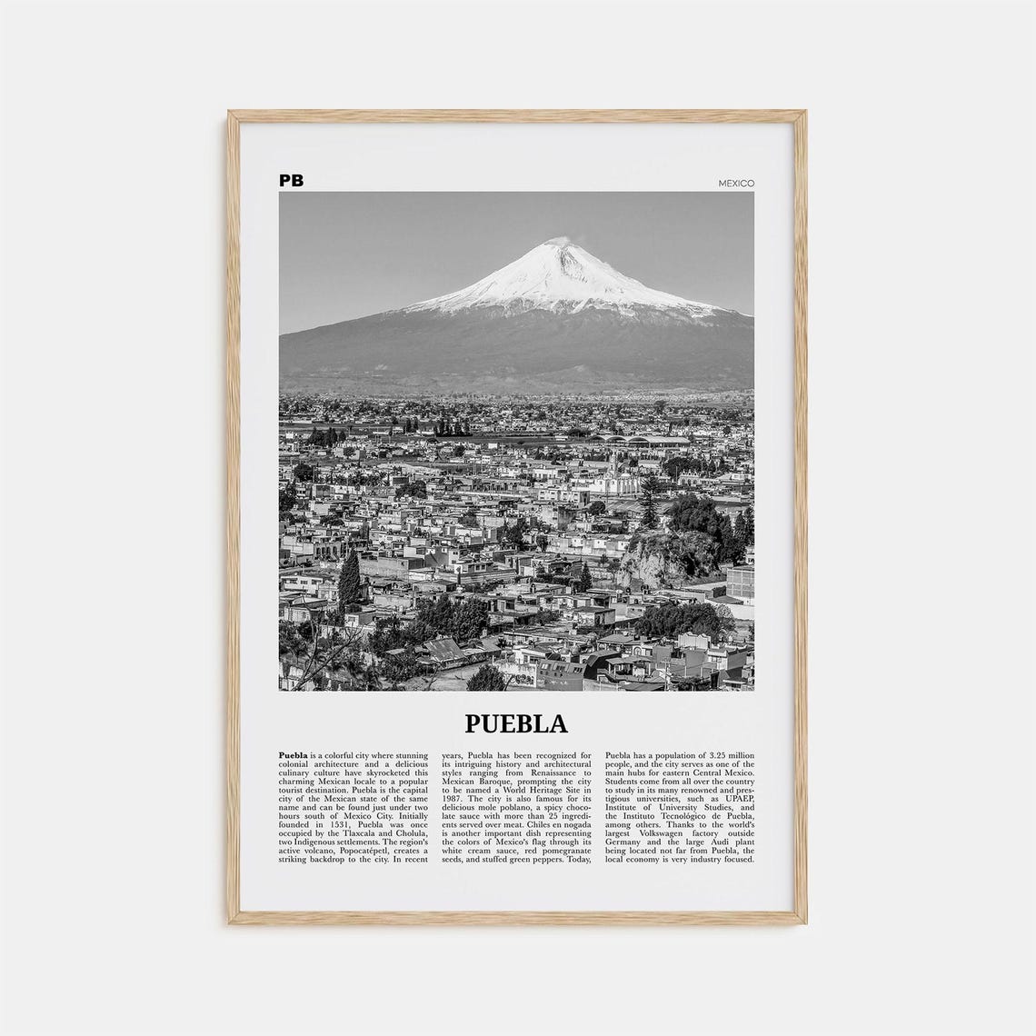 Puebla Black and White Poster, Mexico Travel Art