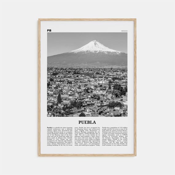 Puebla Black and White Poster, Mexico Travel Art
