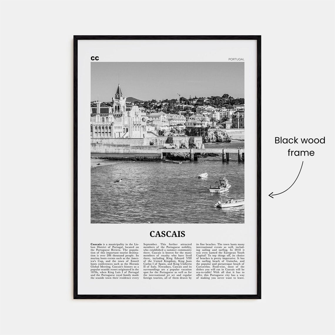 Cascais Black and White Travel Poster, Portugal - Image 3