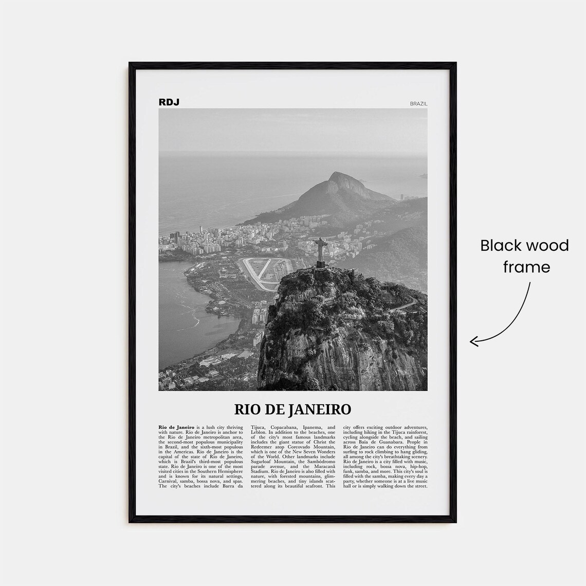 Rio de Janeiro Christ the Redeemer Aerial Black and White Poster - Image 3