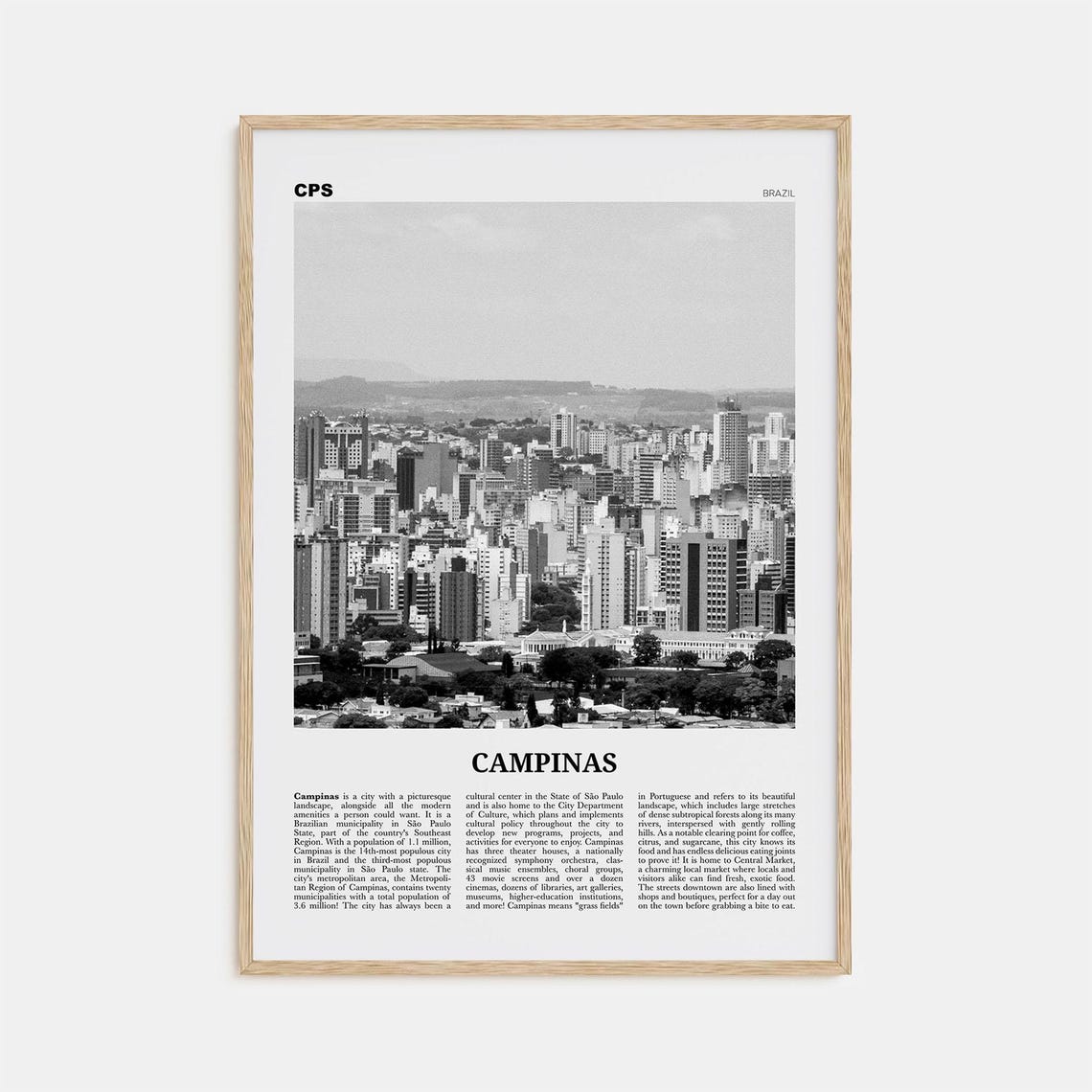 Campinas Black and White Travel Poster, Brazil