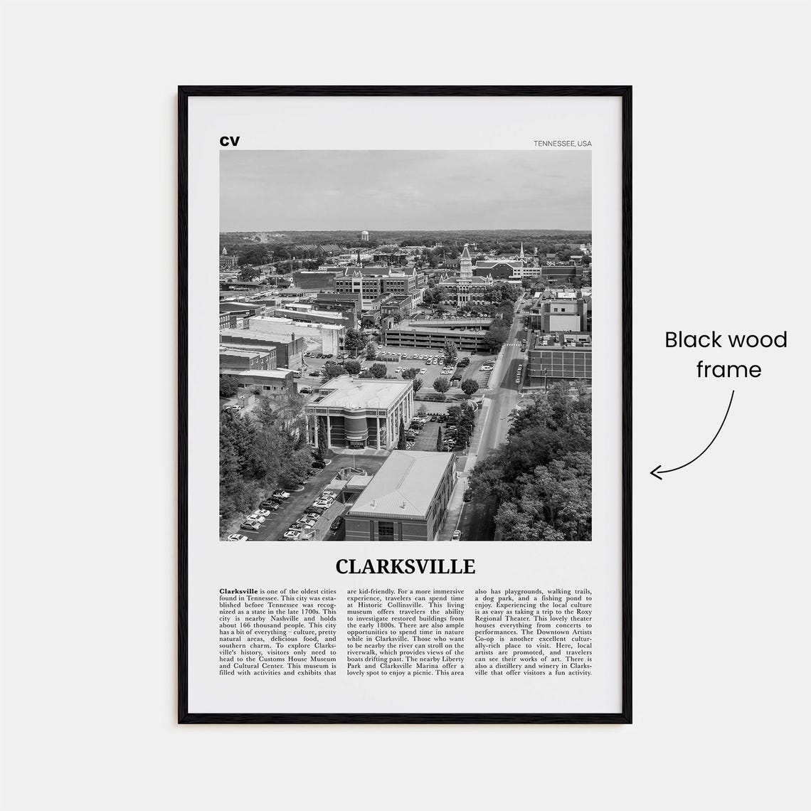 Clarksville Print Black And White Clarksville Wall Art Clarksville Poster Clarksville Photo Clarksville Dcor Tennessee Usa - Image 3