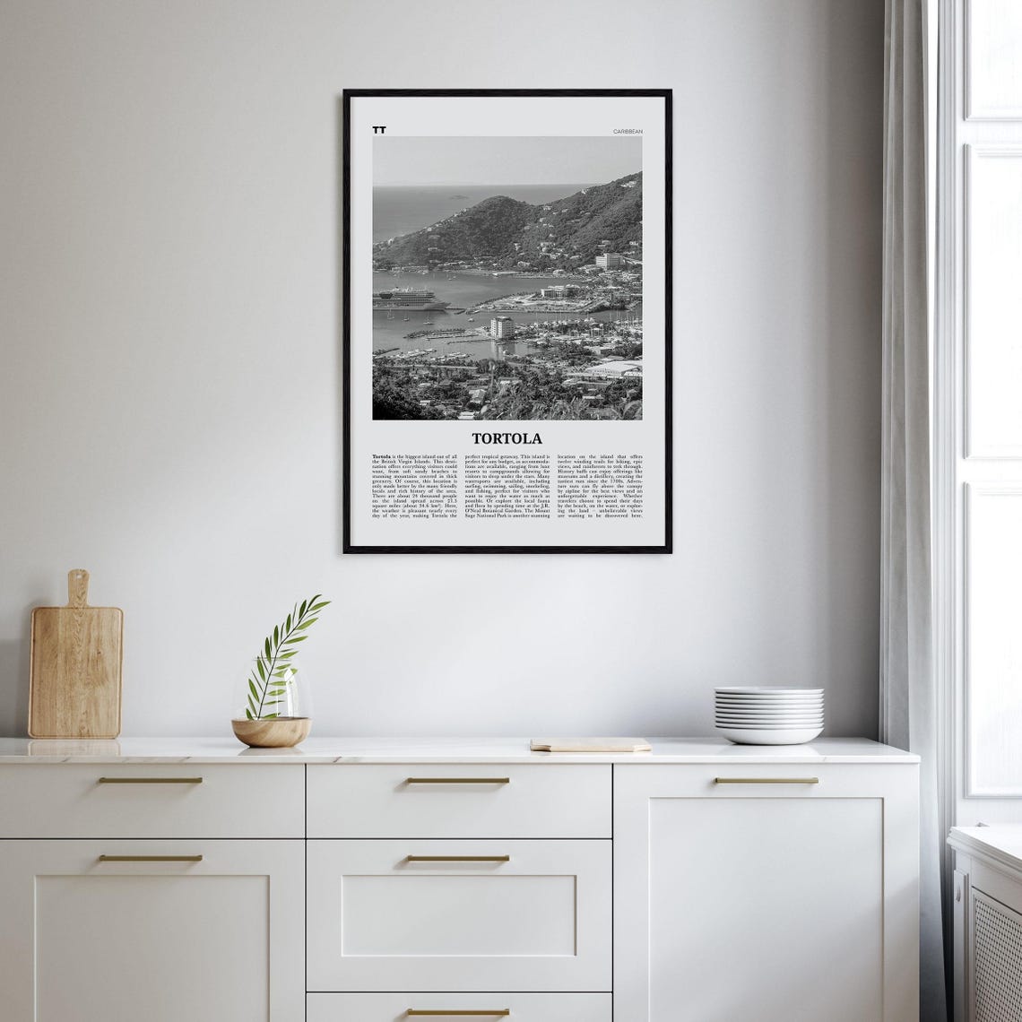 Tortola Black and White Travel Poster, Caribbean Map - Image 2