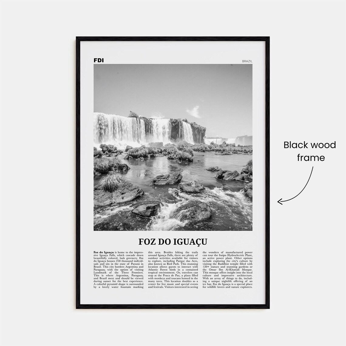 Foz Do Iguacu Waterfalls Cascade Black And White Brazil Poster - Image 3