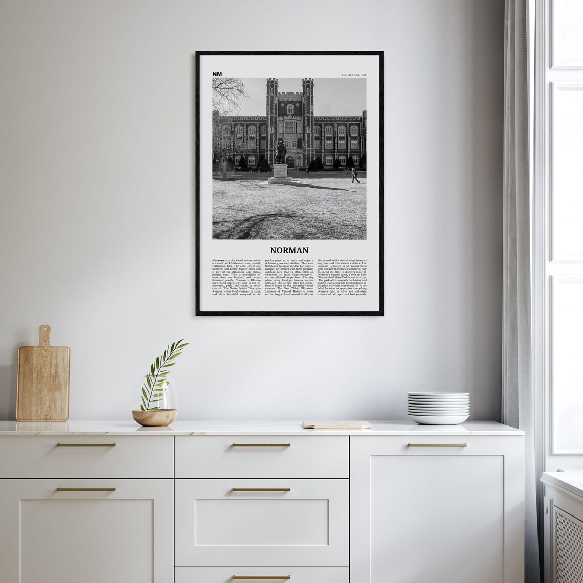 Norman, Oklahoma Black and White Travel Poster Print - Image 2