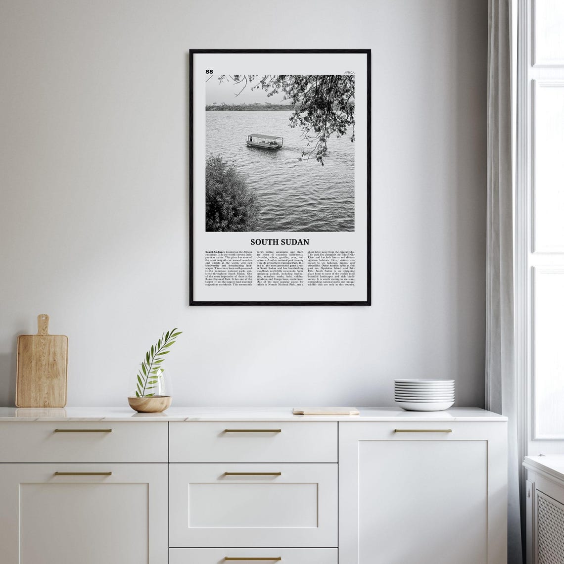 South Sudan Black and White Country Art Print - Image 2