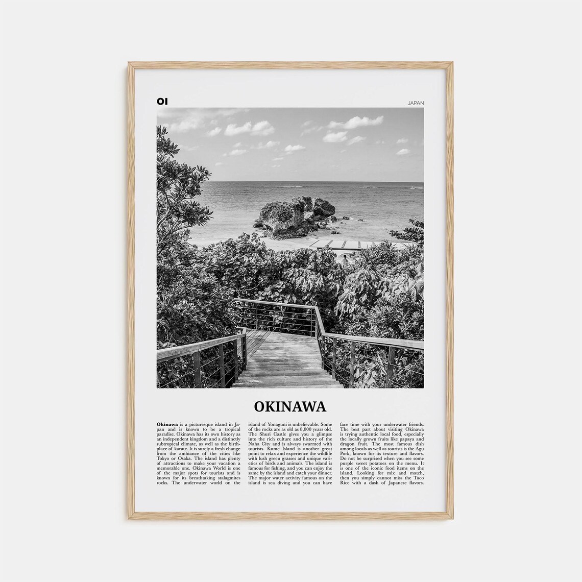 Okinawa Island Black and White Travel Poster