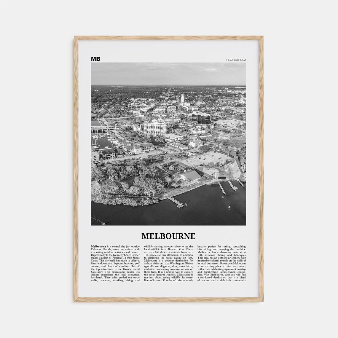 Melbourne Florida Map, Black and White Travel Poster