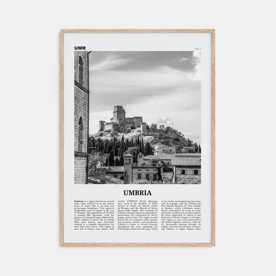 Umbria Black and White Map Art Print, Italy Wall