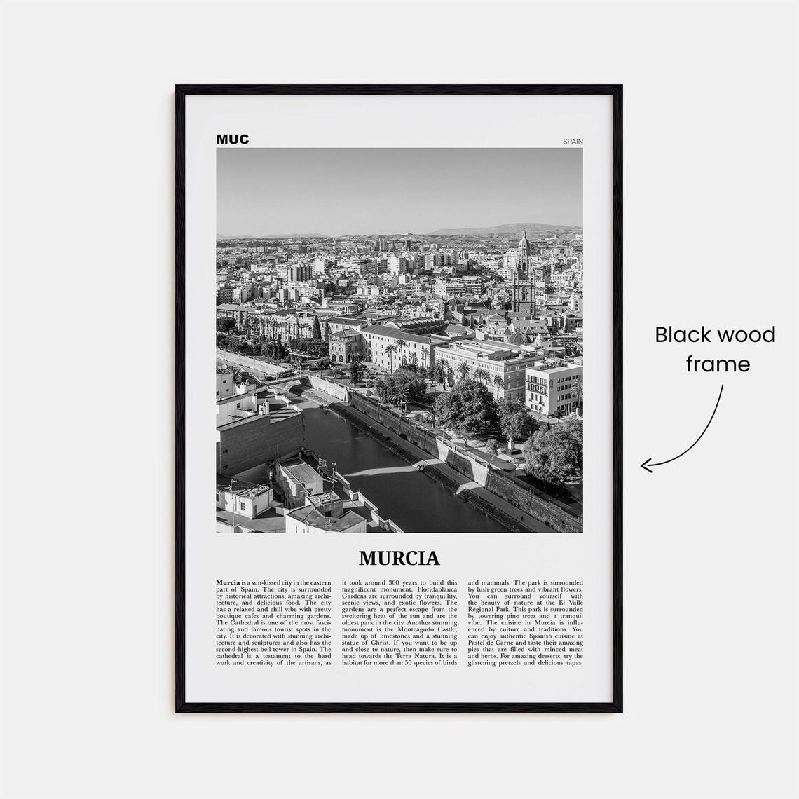 Murcia Black and White Travel Poster, Spain Europe - Image 3