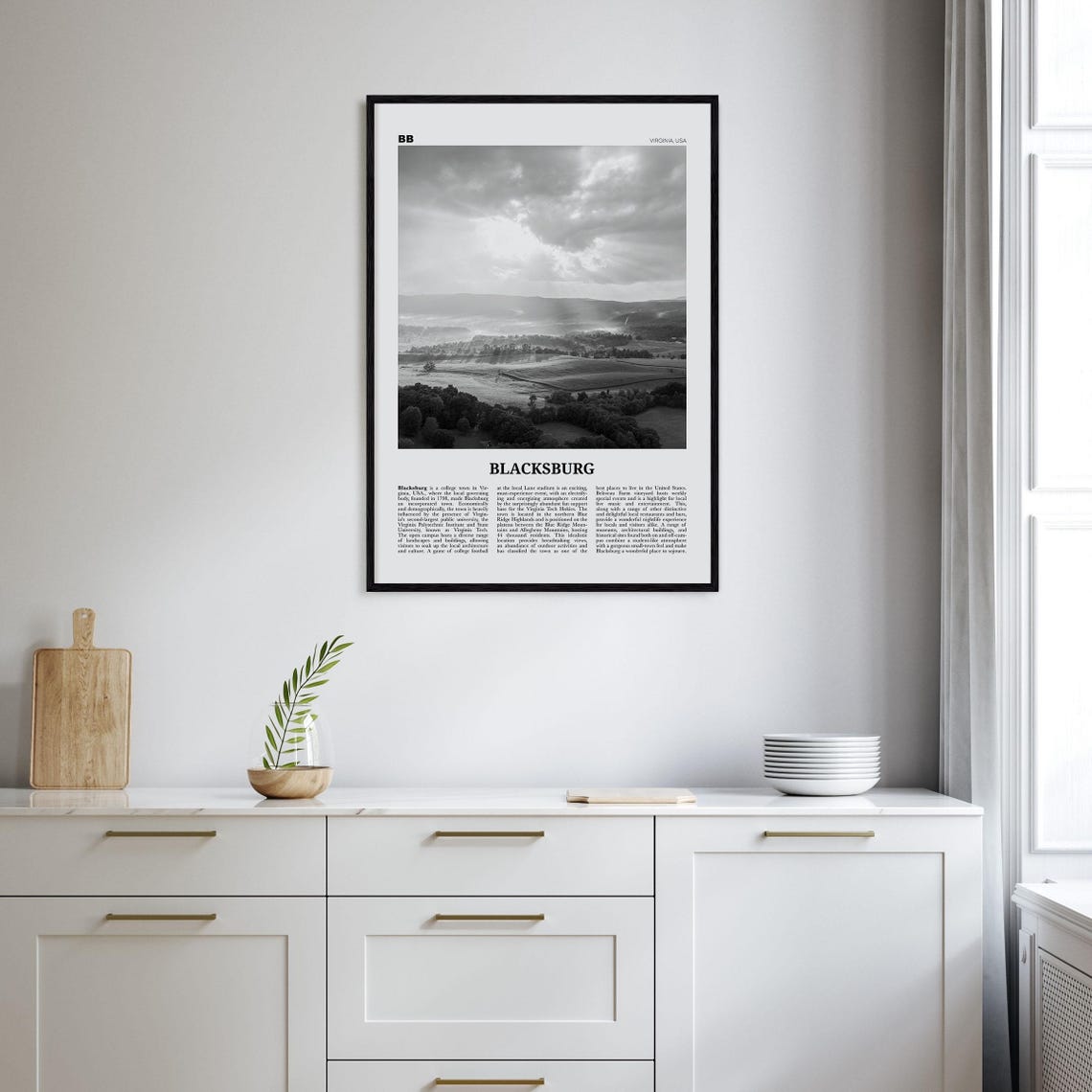Blacksburg, Virginia Black and White Map Poster Print - Image 2