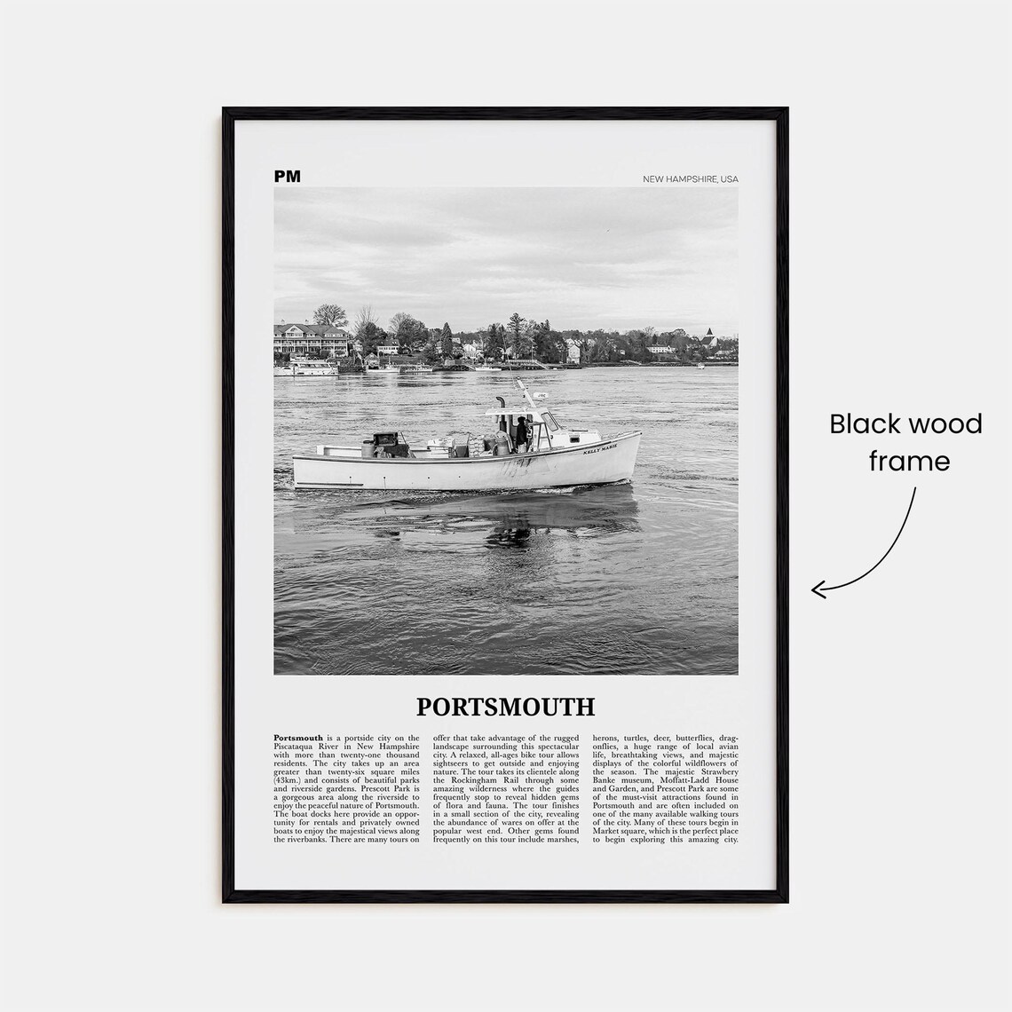Portsmouth Black and White Travel Poster, New Hampshire - Image 3