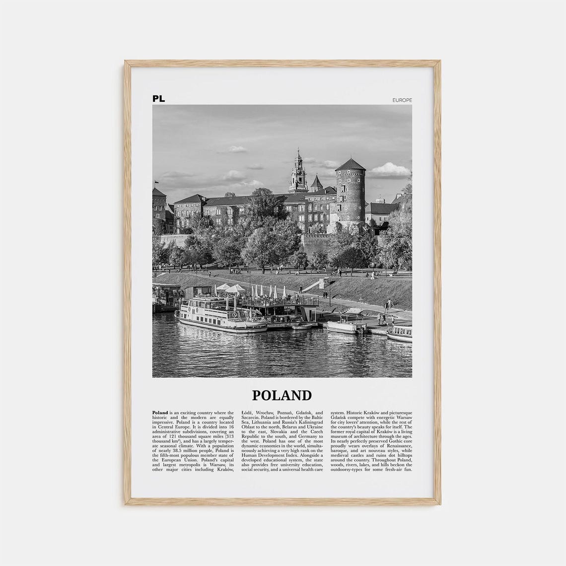 Poland Black and White Travel Poster, Warsaw Europe