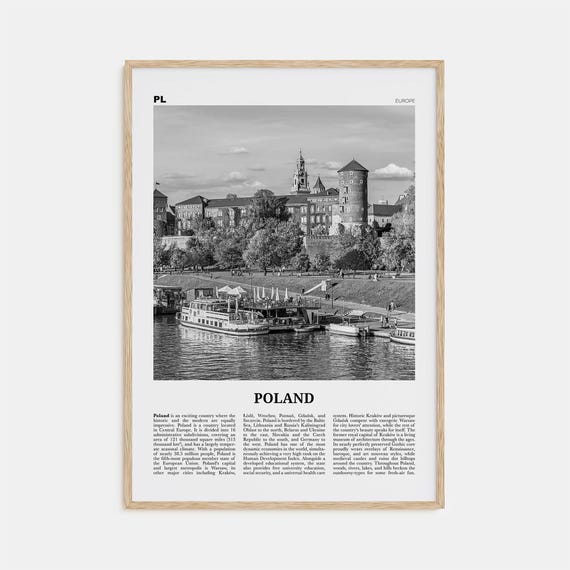Poland Black and White Travel Poster, Warsaw Europe