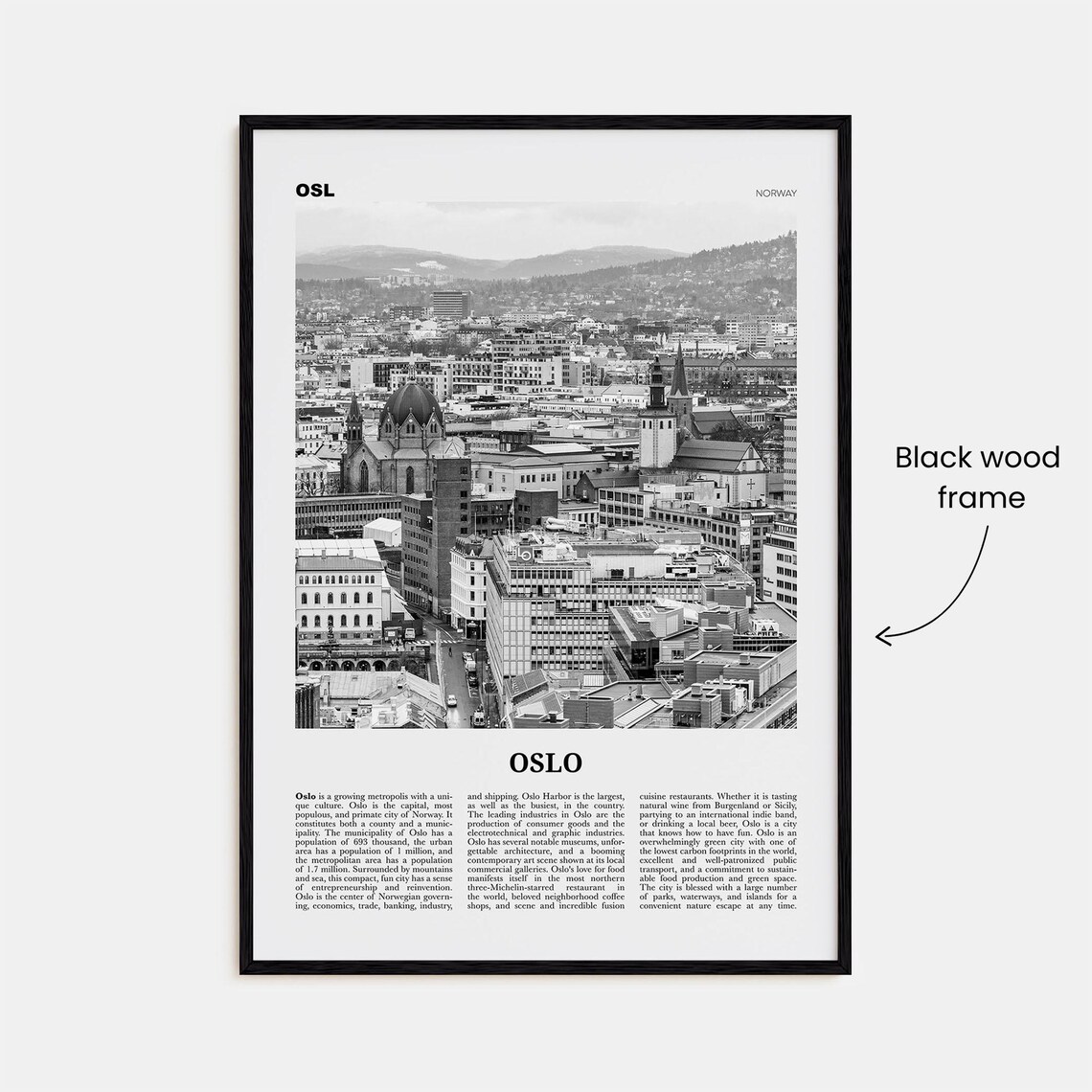 Oslo Black and White No. 2 Travel Poster, Norway - Image 3