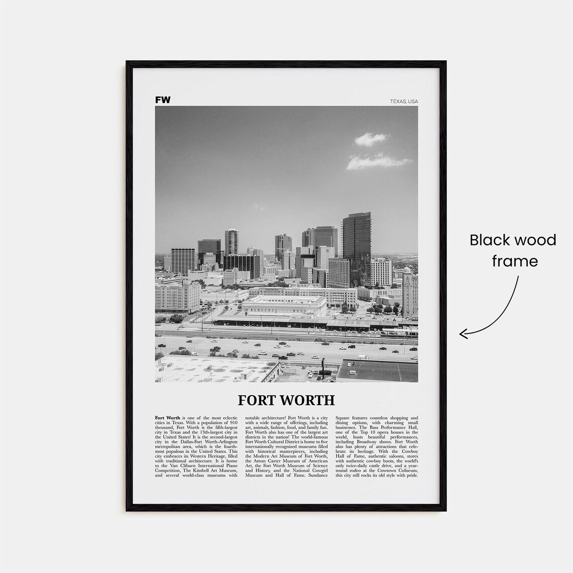 Fort Worth Print Black And White No 2 Fort Worth Wall Art Fort Worth Poster Fort Worth Photo Texas Usa United States North America - Image 3