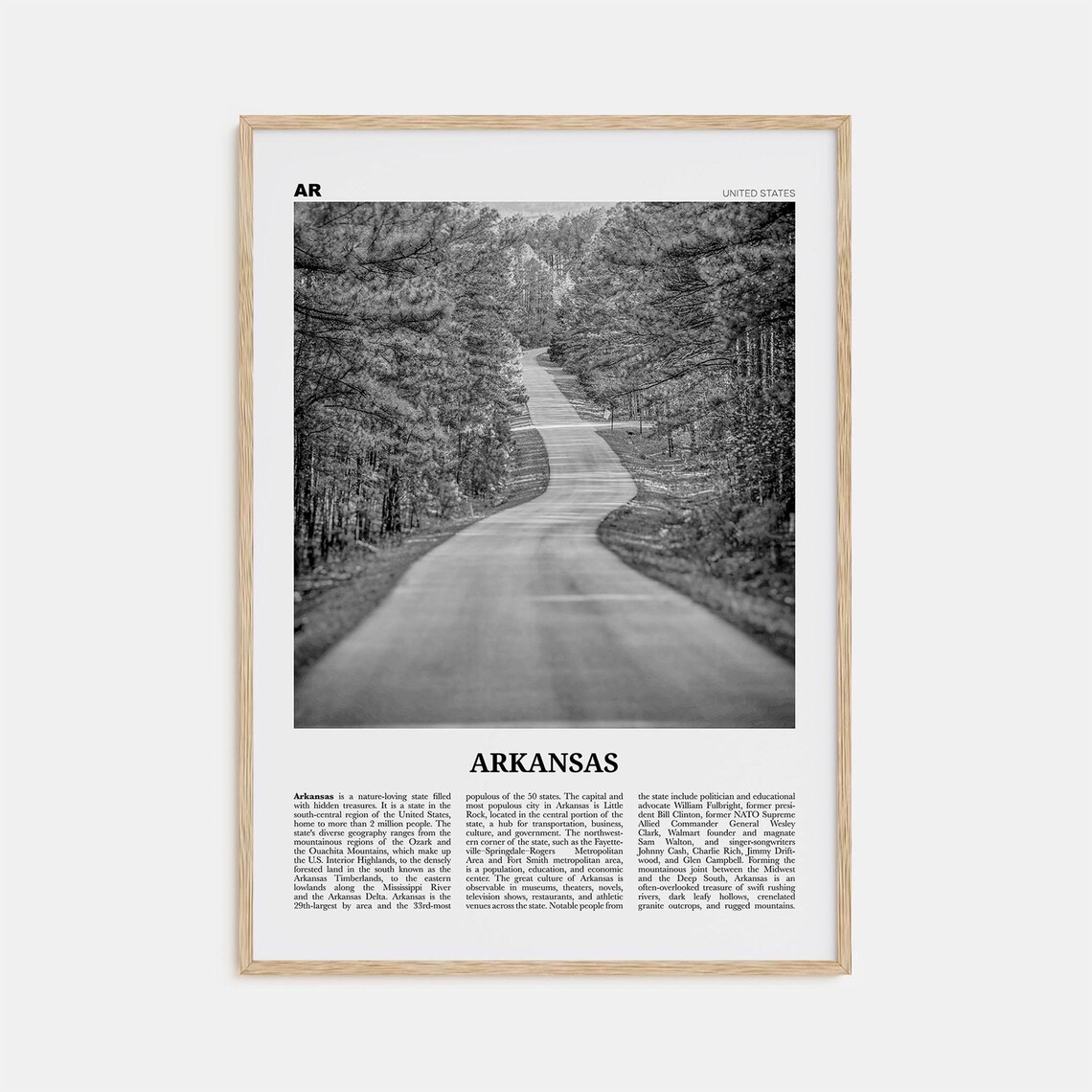 Arkansas Black and White Travel Poster, No. 1