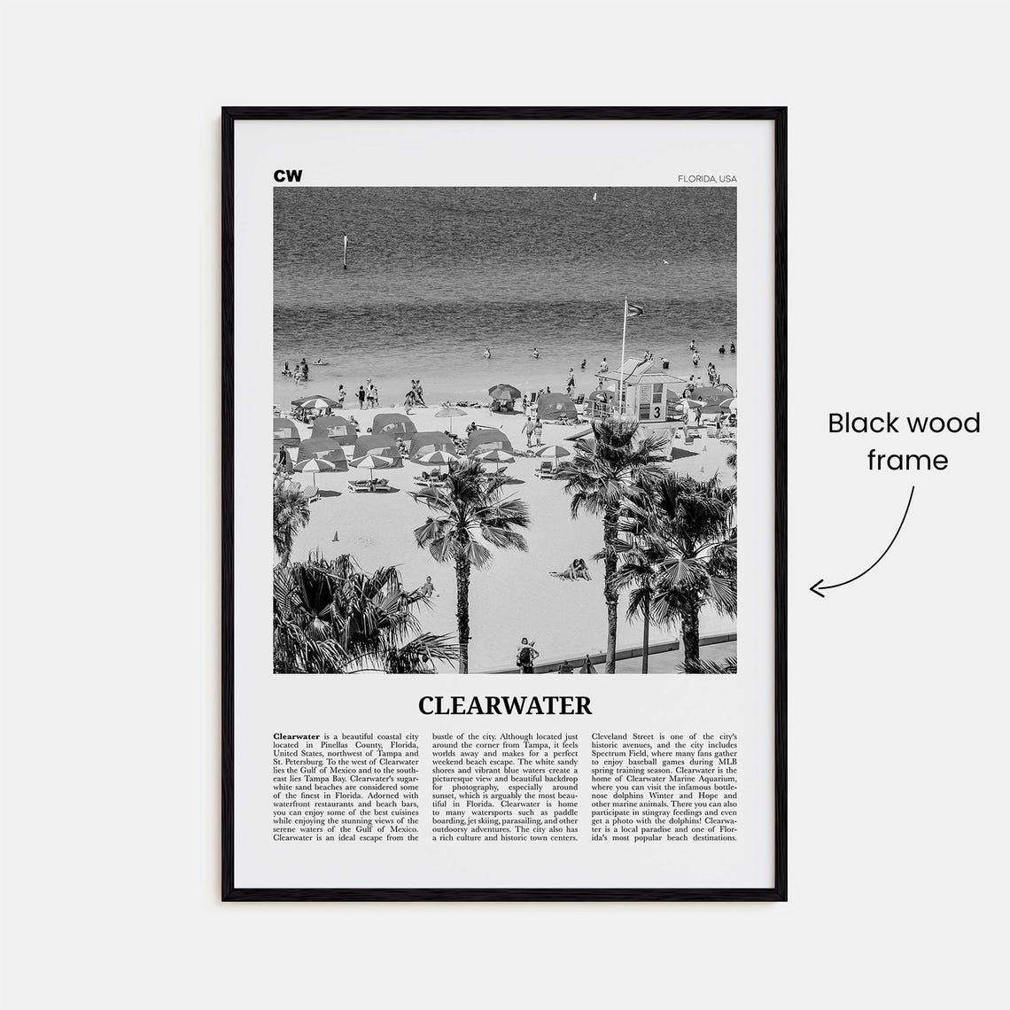 Clearwater Black and White Travel Poster, Florida - Image 3
