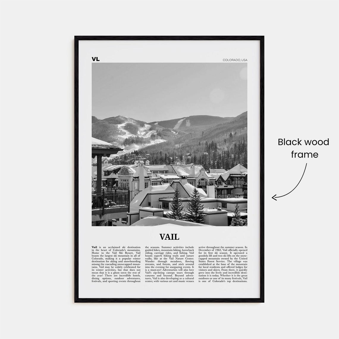 Vail Black and White Travel Poster, Colorado Art Print - Image 3