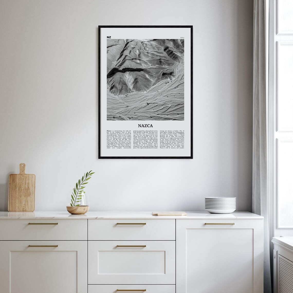 Nazca Desert Aerial Terrain Patterns Peru Black and White Poster - Image 2