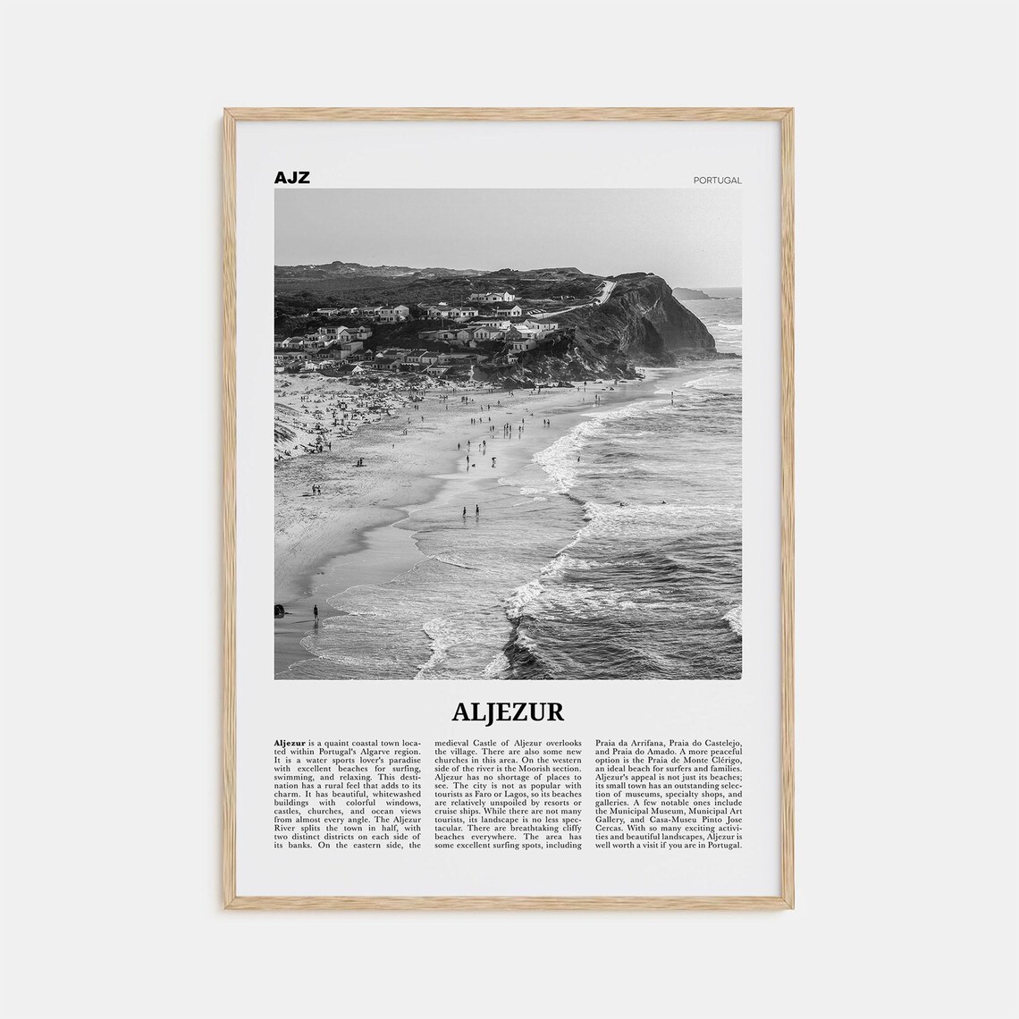 Aljezur Black And White Travel Poster, Algarve Portugal