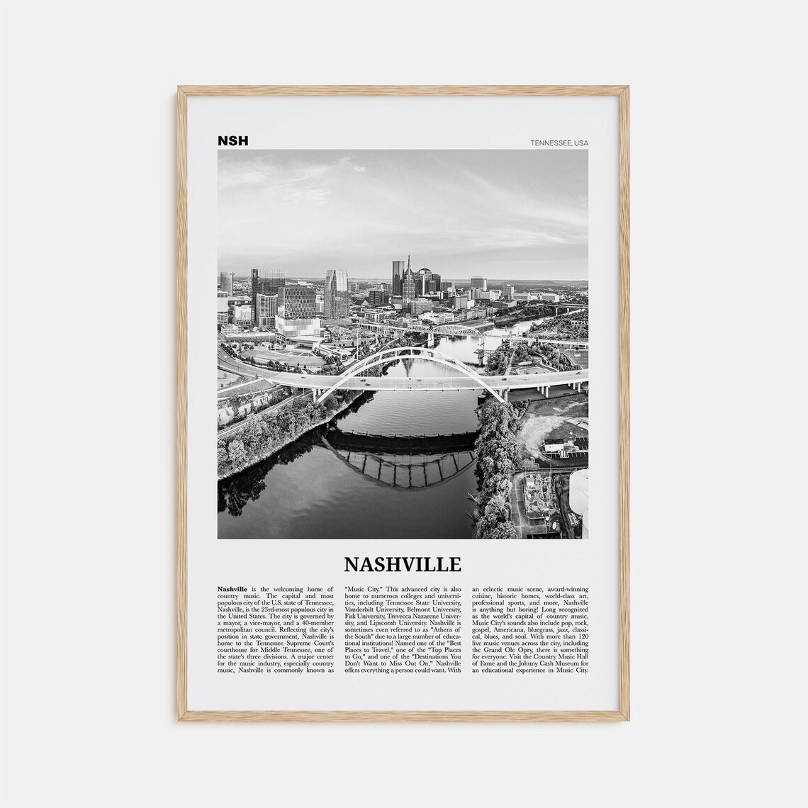 Nashville Black and White No. 1 Travel Poster