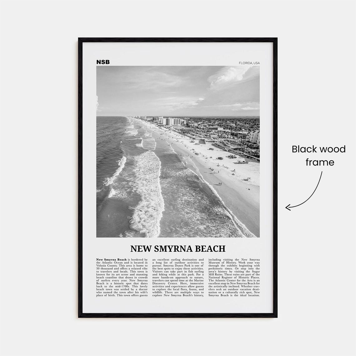 New Smyrna Beach Black And White Travel Poster - Image 3