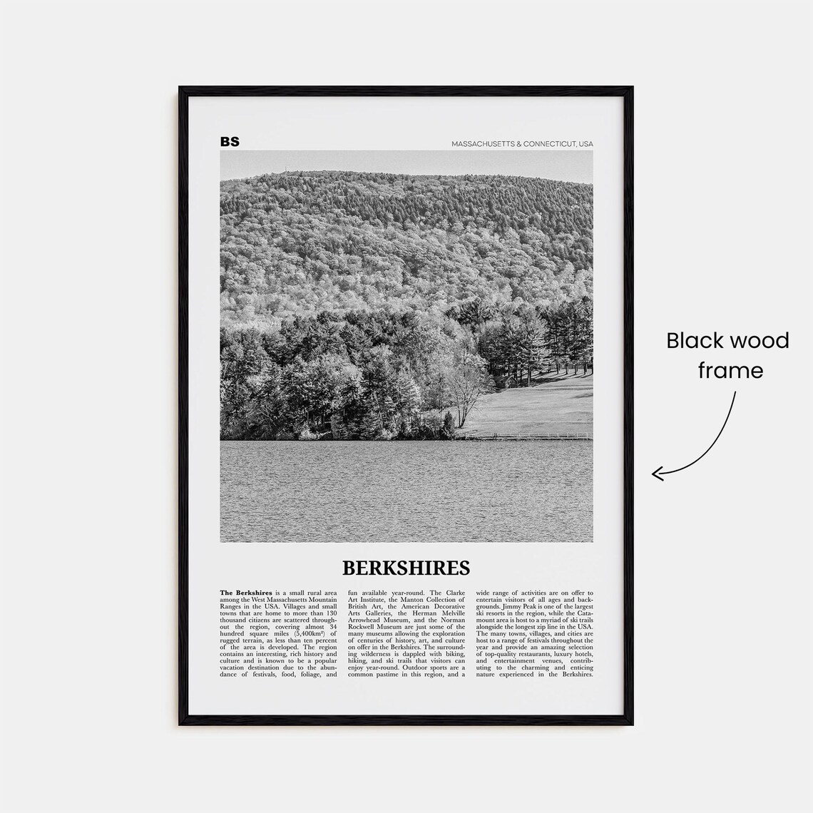 Berkshires Black and White Map Art Print, Massachusetts - Image 3