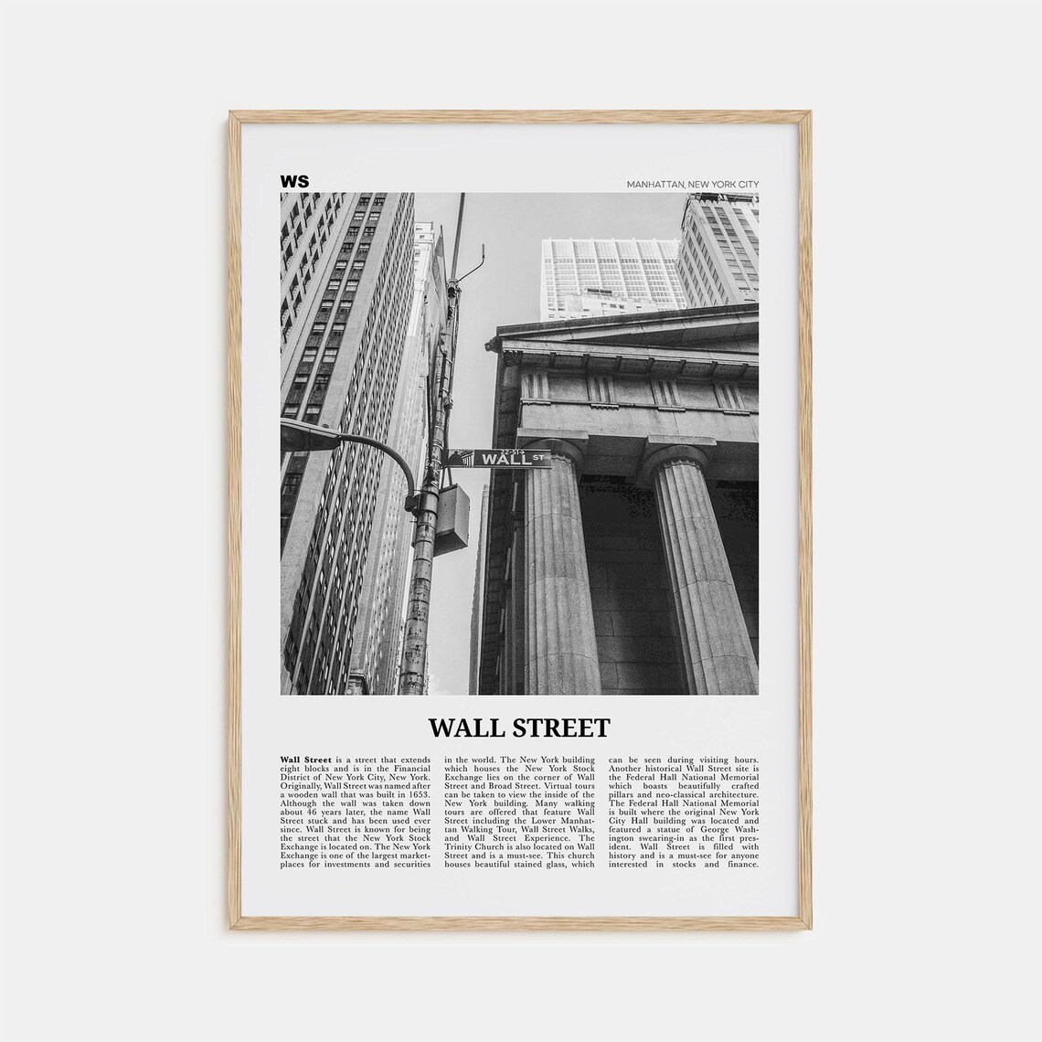 Wall Street Black And White Travel Poster, Manhattan