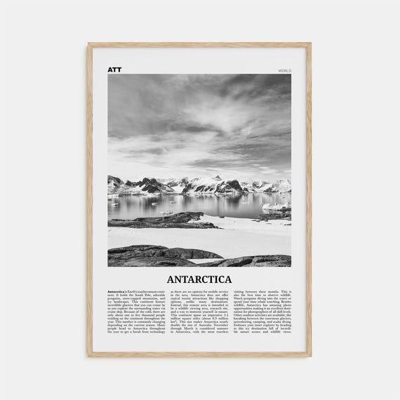 Antarctica Black and White Travel Poster, Wall Map