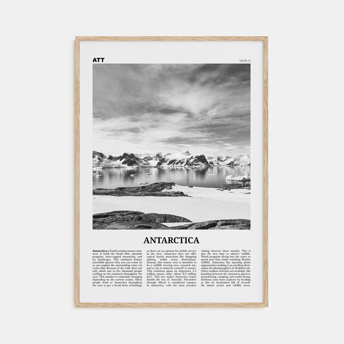 Antarctica Black and White Travel Poster, Wall Map