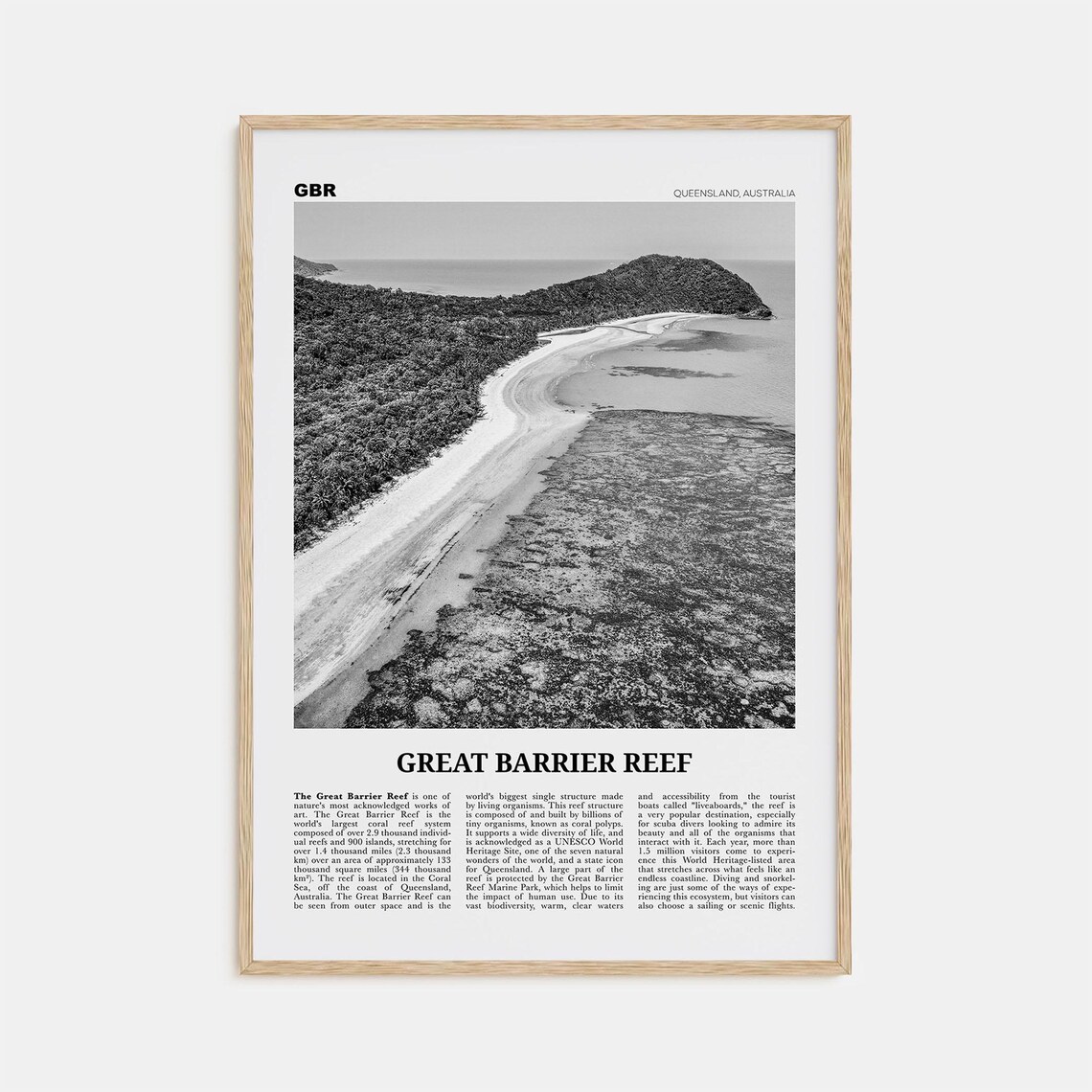 Great Barrier Reef Black and White Travel Poster